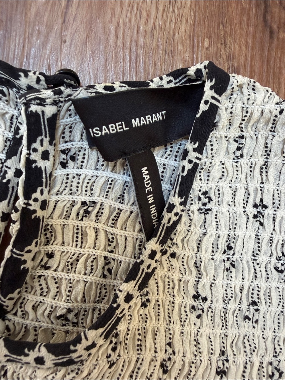 Isabel Marant Cream & Black Silk Smocked Peplum Blouse, size 42 (US 10) - Picture 3 of 4